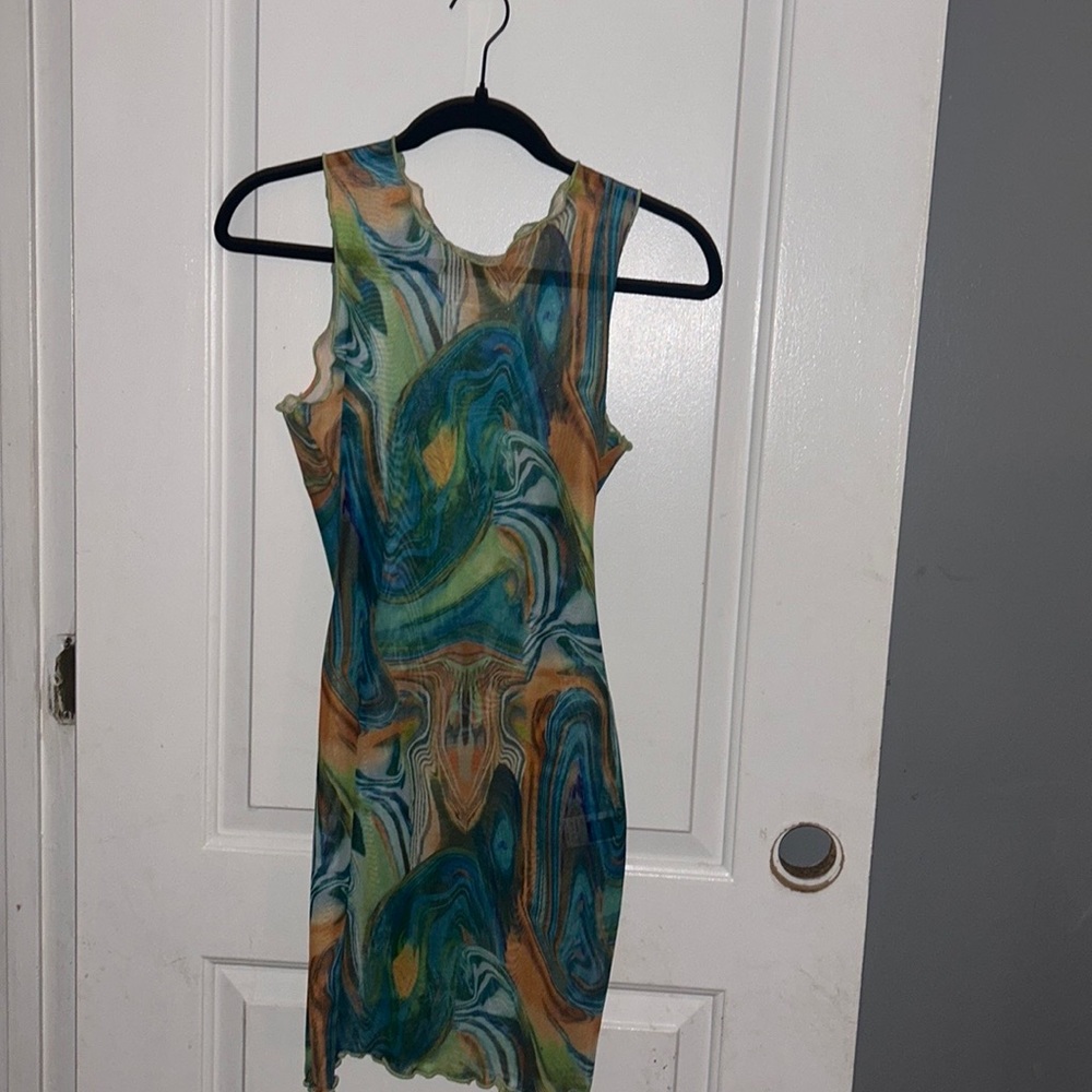 Green and Orange Tie Dye Sheer print dress; Size M